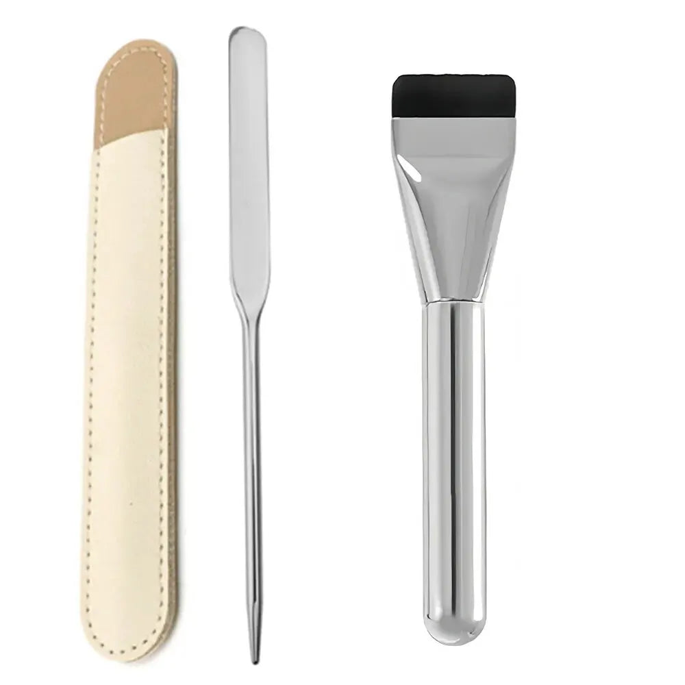 Stainless Steel Makeup Spatula Mixing Stick Foundation Brush Set Eyeshadow Cream Pigment Mixing Tool Face Contour Brush Tool Leedoar