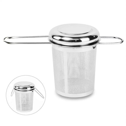 Infusor de té de malla de acero inoxidable con tapa, colador de taza reutilizable, filtro de hojas sueltas para especias, teteras, tazas, taza para preparar té y café 