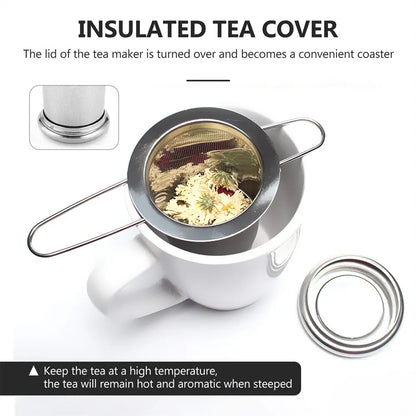 Infusor de té de malla de acero inoxidable con tapa, colador de taza reutilizable, filtro de hojas sueltas para especias, teteras, tazas, taza para preparar té y café 