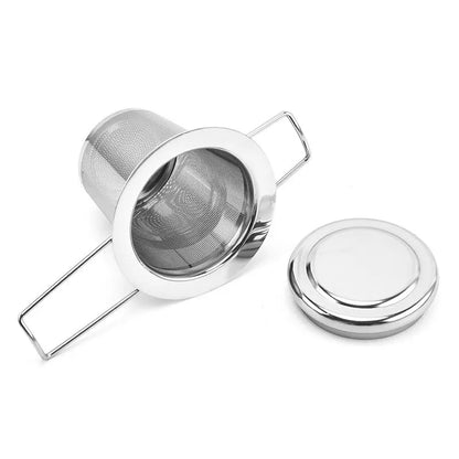 Infusor de té de malla de acero inoxidable con tapa, colador de taza reutilizable, filtro de hojas sueltas para especias, teteras, tazas, taza para preparar té y café 