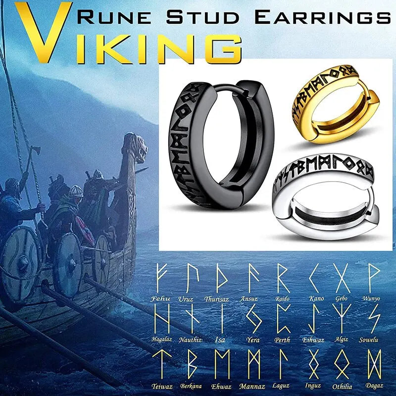 Brincos de argola de runa viking norueguesa de aço inoxidável para homens e mulheres unissex 12 mm huggie hoop brinco religioso joia 