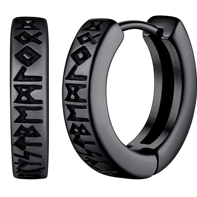 Brincos de argola de runa viking norueguesa de aço inoxidável para homens e mulheres unissex 12 mm huggie hoop brinco religioso joia 