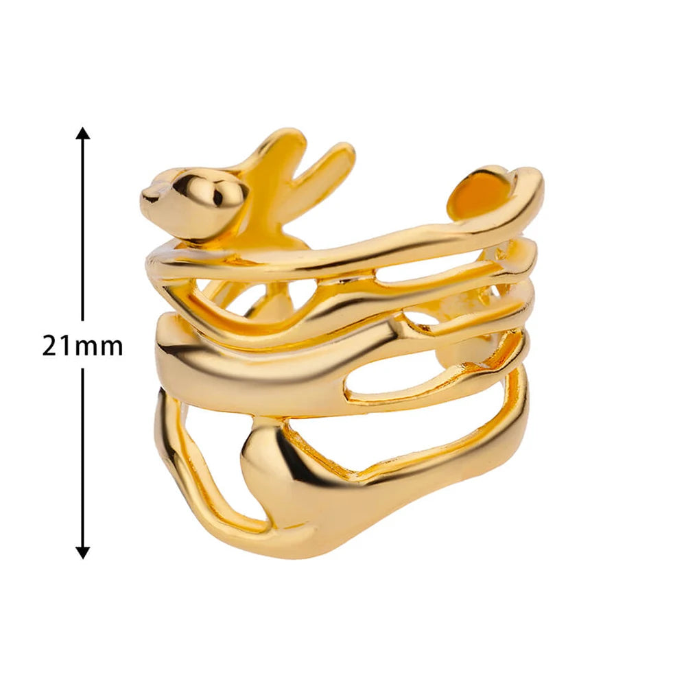 Stainless Steel Rings For Women Men Gold Color Hollow Wide Open Ring Female Male Engagement Wedding Party Finger Jewelry 2024 Leedoar