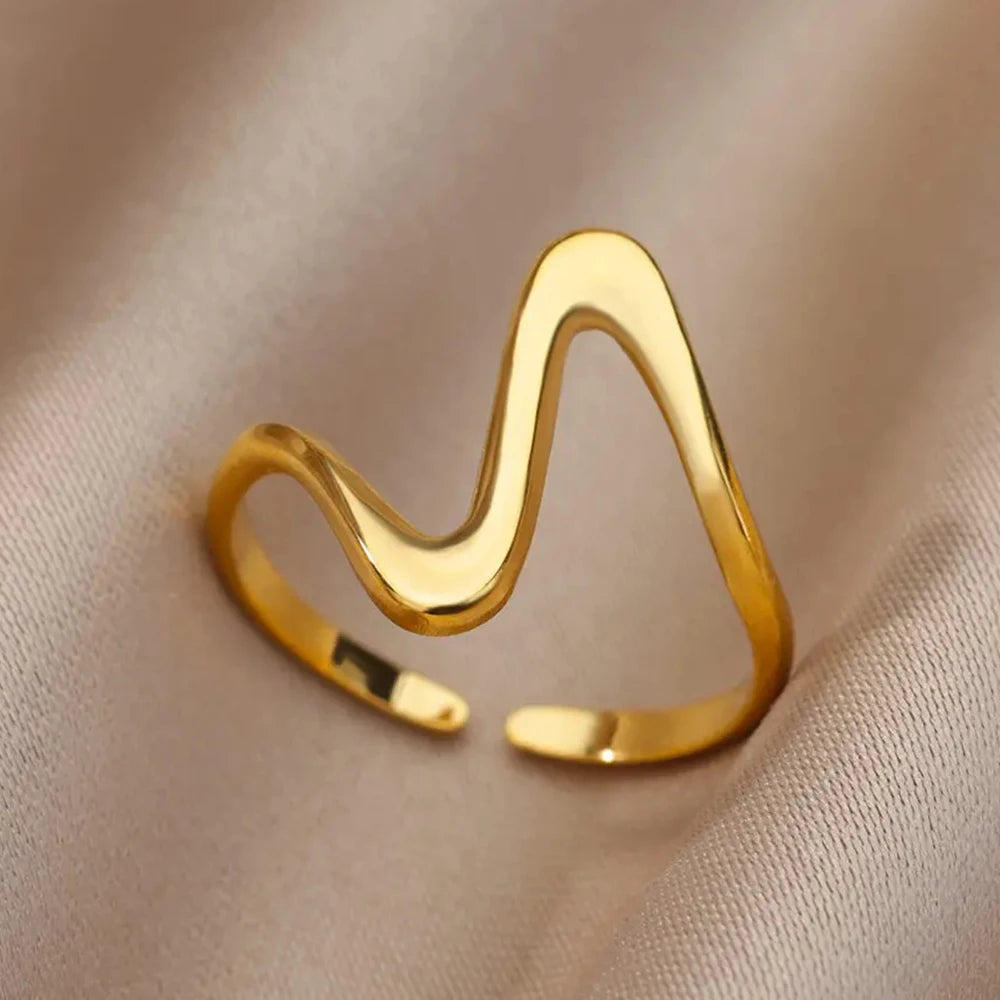 Stainless Steel Rings For Women Men Gold Color Hollow Wide Open Ring Female Male Engagement Wedding Party Finger Jewelry 2024 Leedoar