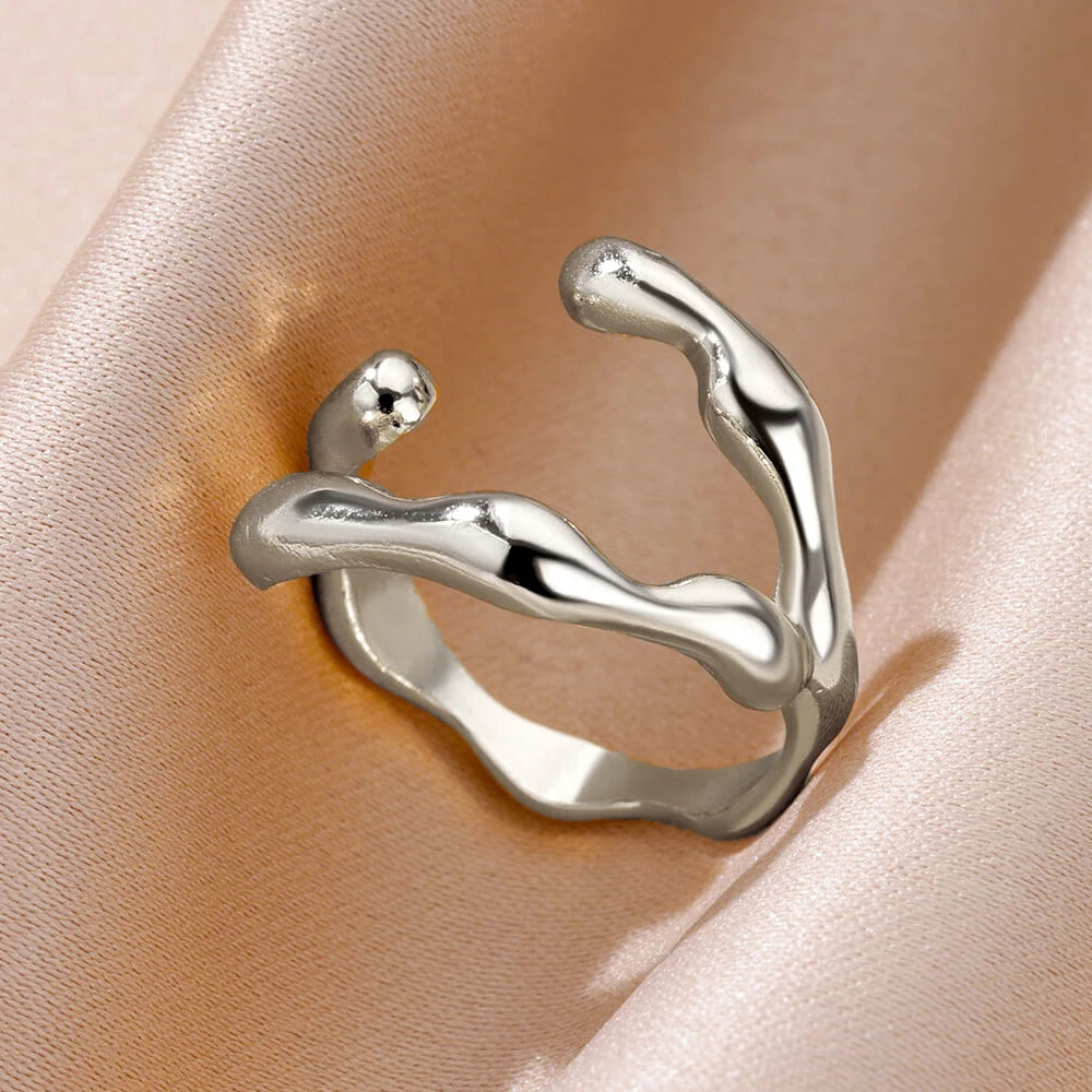 Stainless Steel Rings For Women Men Gold Color Hollow Wide Open Ring Female Male Engagement Wedding Party Finger Jewelry 2024 Leedoar