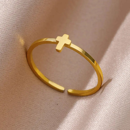 Stainless Steel Rings For Women Men Gold Color Hollow Wide Open Ring Female Male Engagement Wedding Party Finger Jewelry 2024 Leedoar