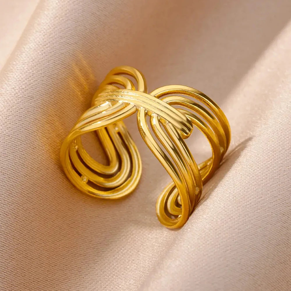 Stainless Steel Rings For Women Men Gold Color Hollow Wide Open Ring Female Male Engagement Wedding Party Finger Jewelry 2024 Leedoar