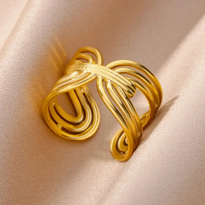 Stainless Steel Rings For Women Men Gold Color Hollow Wide Open Ring Female Male Engagement Wedding Party Finger Jewelry 2024 Leedoar