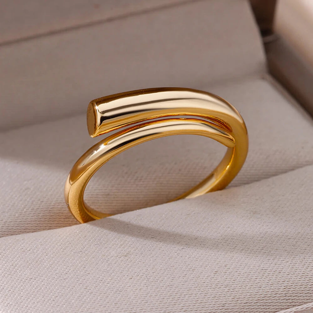 Stainless Steel Rings For Women Men Gold Color Hollow Wide Open Ring Female Male Engagement Wedding Party Finger Jewelry 2024 Leedoar