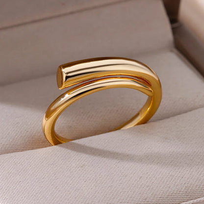 Stainless Steel Rings For Women Men Gold Color Hollow Wide Open Ring Female Male Engagement Wedding Party Finger Jewelry 2024 Leedoar