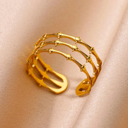 Stainless Steel Rings For Women Men Gold Color Hollow Wide Open Ring Female Male Engagement Wedding Party Finger Jewelry 2024 Leedoar