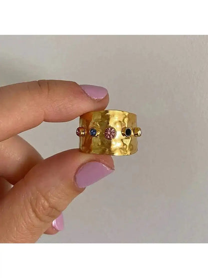 Anillos de acero inoxidable para mujer, anillo colorido chapado en oro, anillo de boda para pareja, joyería, accesorios vintage, envío gratis 