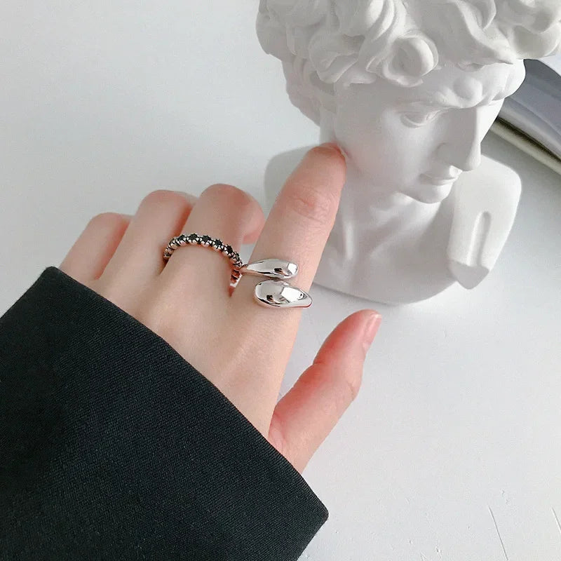 Stainless Steel Smooth Double Ball Beads Rings For Woman Open Gold Color Geometric Wedding Couple Rings Aesthetic Jewelry Gift Leedoar