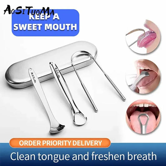 Raspador de lengua de acero inoxidable: limpiador de lengua portátil para adultos: elimina eficazmente las bacterias y la placa, fácil de usar y limpiar 