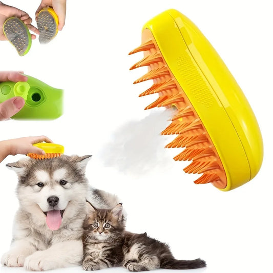 Steamy Dog Brush Electric Spray Cat Hair Brush 3 In1 Dog Steamer Brush for Massage Pet Grooming Removing Tangled and Loose Hair Leedoar