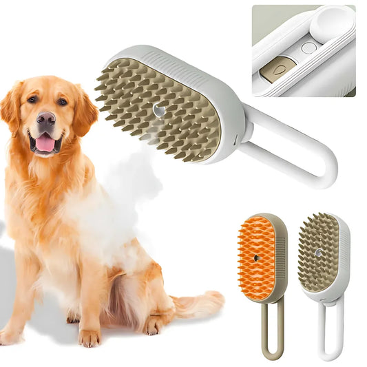 Steamy Dog Brush Electric Spray Cat Hair Brush 3 in1 Dog Steamer Brush for Massage Pet Grooming Removing Tangled and Loose Hair Leedoar