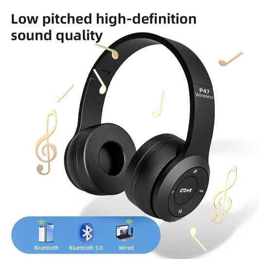 Fone de ouvido estéreo P47 5.0 Bluetooth Fone de ouvido dobrável Série sem fio Esportes Jogo Fone de ouvido 