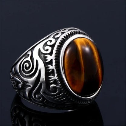 Stone Eye Ring 316L Stainless Steel Jewelry Vintage Fashion Band Party Men Biker Rings