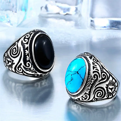 Stone Eye Ring 316L Stainless Steel Jewelry Vintage Fashion Band Party Men Biker Rings