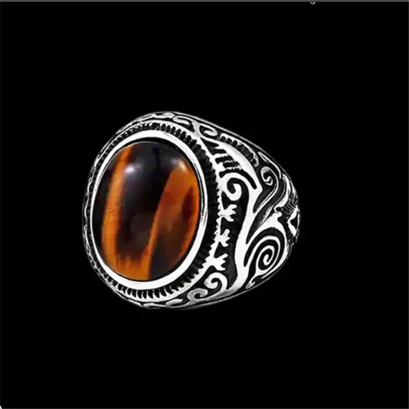 Stone Eye Ring 316L Stainless Steel Jewelry Vintage Fashion Band Party Men Biker Rings