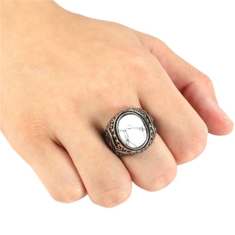 Stone Eye Ring 316L Stainless Steel Jewelry Vintage Fashion Band Party Men Biker Rings