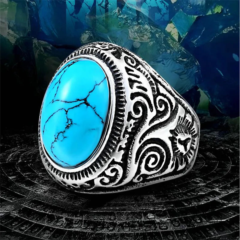 Stone Eye Ring 316L Stainless Steel Jewelry Vintage Fashion Band Party Men Biker Rings