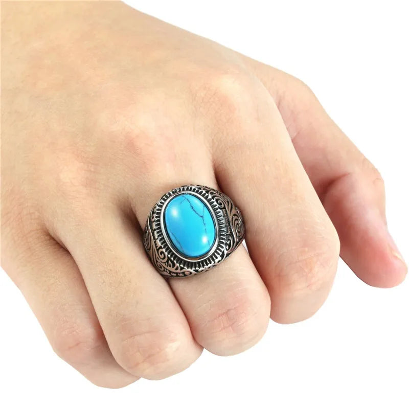 Stone Eye Ring 316L Stainless Steel Jewelry Vintage Fashion Band Party Men Biker Rings