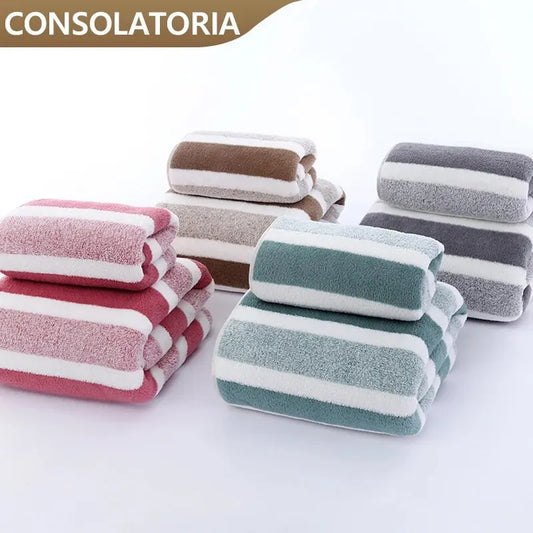 Conjunto de toalhas com padrão listrado, toalha de mão macia, toalha de banho, toalhas absorventes de secagem rápida para banheiro 