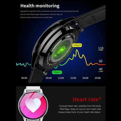 Reloj inteligente con estilo, reloj inteligente redondo completo con llamadas Bluetooth, reloj inteligente para hombres y mujeres, pulseras de fitness DIY con caras para iOS y Android 