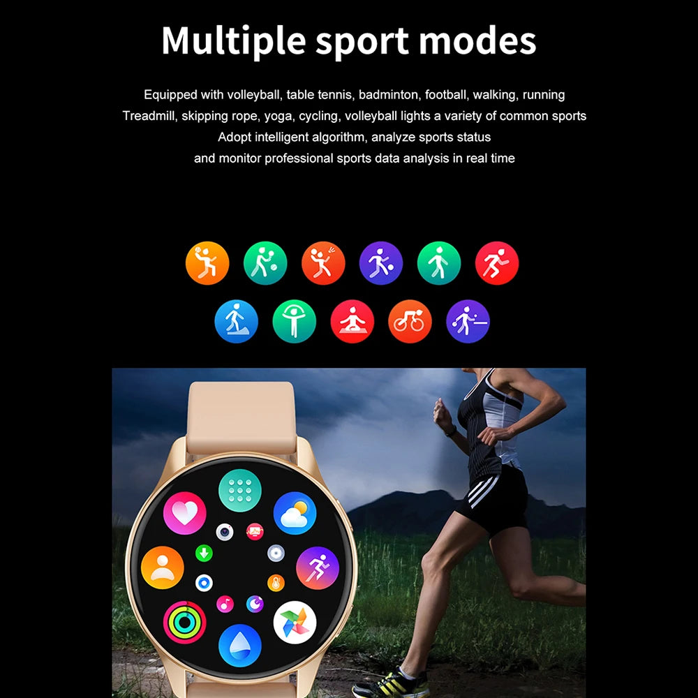 Reloj inteligente con estilo, reloj inteligente redondo completo con llamadas Bluetooth, reloj inteligente para hombres y mujeres, pulseras de fitness DIY con caras para iOS y Android 