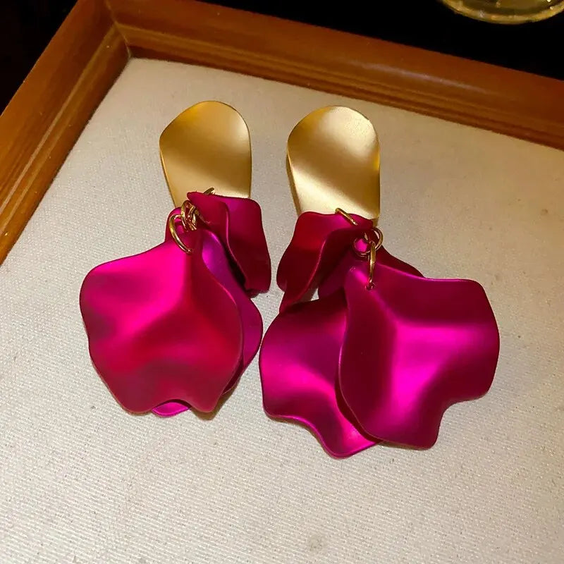 Stylish Multicolored Flower Earrings For Woman Delicate Petal Tassel Stud Earring Temperament Everyday Party Accessories Leedoar