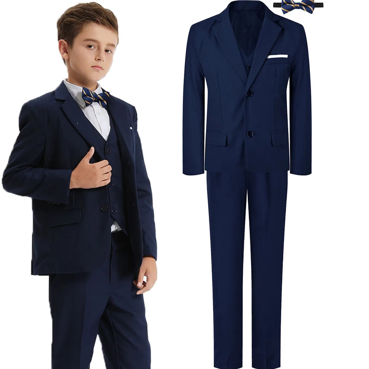 Suit for Kids Boys Wedding Formal Outfit Set Children Gentleman Ring Bearer Clothings Perform Tuxedo Vest + Pants + Blazer 3PCS