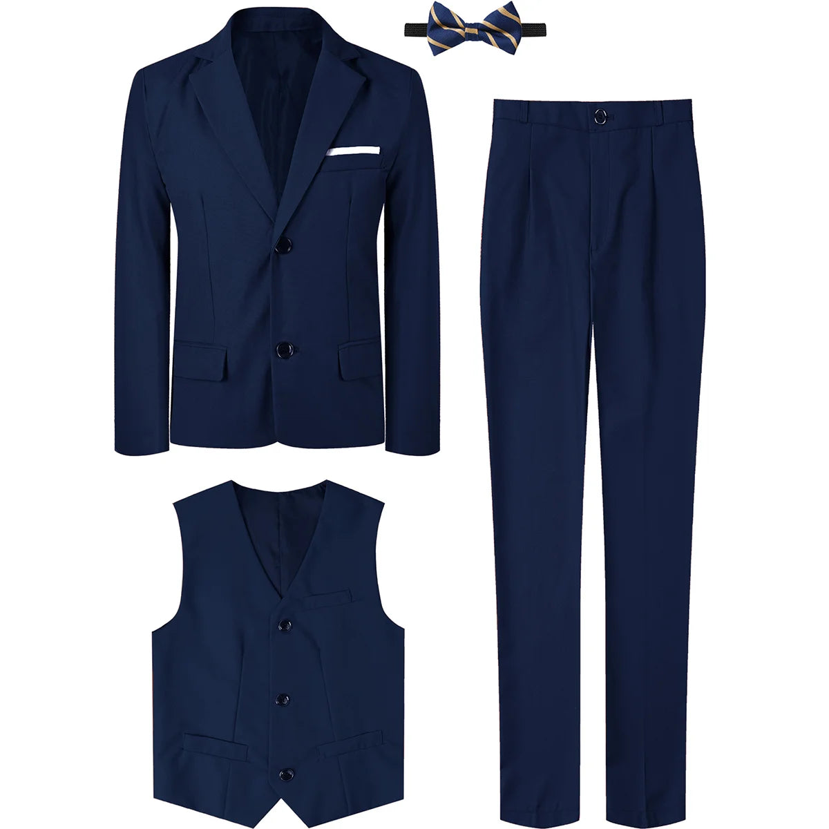 Suit for Kids Boys Wedding Formal Outfit Set Children Gentleman Ring Bearer Clothings Perform Tuxedo Vest + Pants + Blazer 3PCS