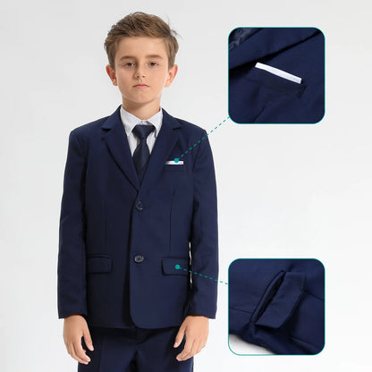 Suit for Kids Boys Wedding Formal Outfit Set Children Gentleman Ring Bearer Clothings Perform Tuxedo Vest + Pants + Blazer 3PCS