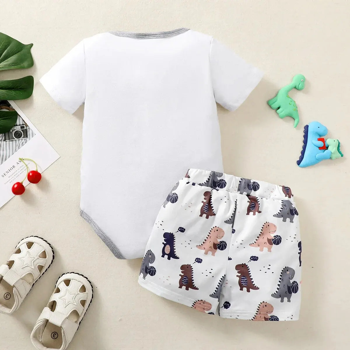 Summer 0-1 Year Olds Cool Boy Outfits Dinosaur Short Sleeve Tops Pants 2pcs Summer Tracksuit Fashion Clothing Leedoar