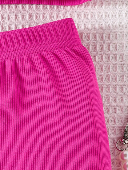 Summer 2-Piece Baby Girls New Fashion Casual Solid Color Suspenders + Trousers Comfortable Breathable Cute Outdoor Baby Set Leedoar