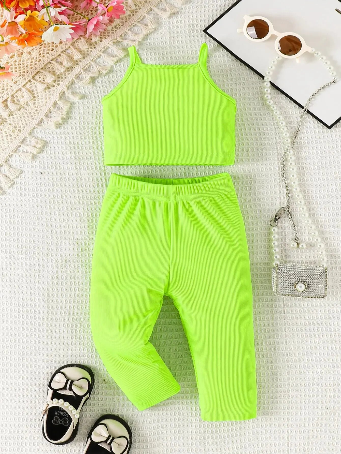 Summer 2-Piece Baby Girls New Fashion Casual Solid Color Suspenders + Trousers Comfortable Breathable Cute Outdoor Baby Set Leedoar