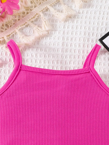 Summer 2-Piece Baby Girls New Fashion Casual Solid Color Suspenders + Trousers Comfortable Breathable Cute Outdoor Baby Set Leedoar