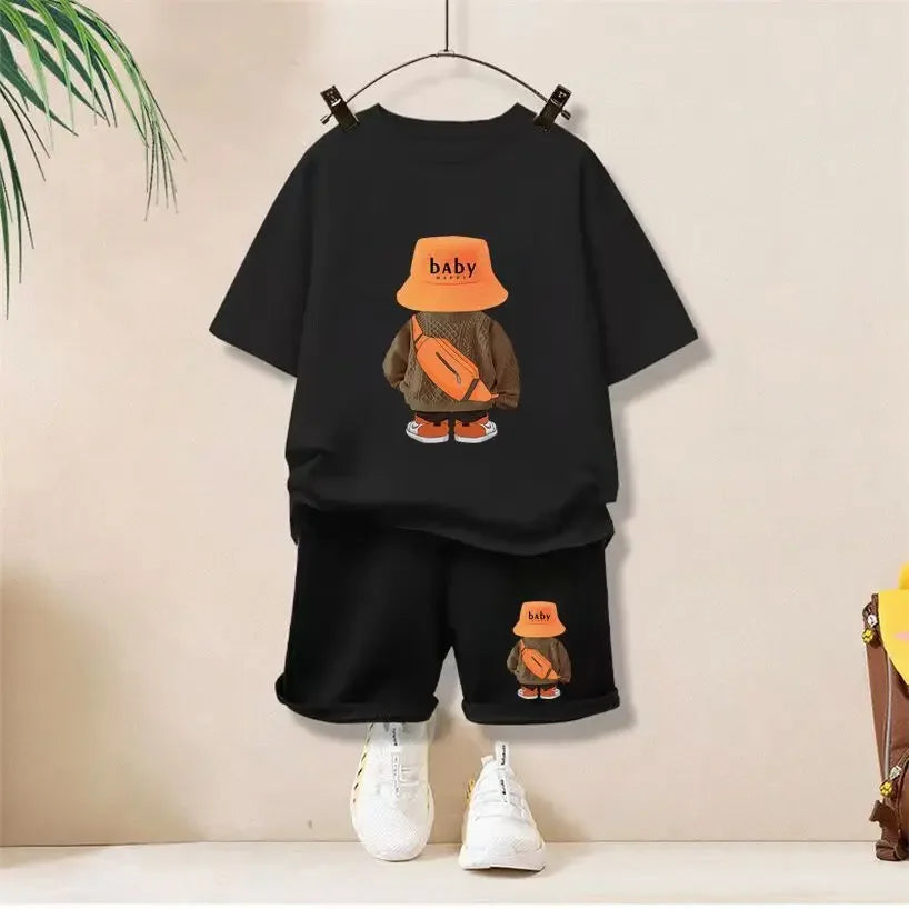 Summer Baby Girls Clothes Set Children Boy Cartoon Bear Tshirts and Shorts 2 Pieces Suit Kid Casual Top Bottom Outfit Tracksuit