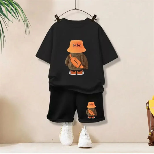 Summer Baby Girls Clothes Set Children Boy Cartoon Bear Tshirts and Shorts 2 Pieces Suit Kid Casual Top Bottom Outfit Tracksuit Leedoar