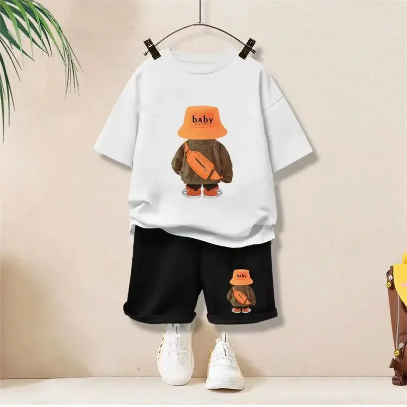 Summer Baby Girls Clothes Set Children Boy Cartoon Bear Tshirts and Shorts 2 Pieces Suit Kid Casual Top Bottom Outfit Tracksuit