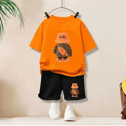 Summer Baby Girls Clothes Set Children Boy Cartoon Bear Tshirts and Shorts 2 Pieces Suit Kid Casual Top Bottom Outfit Tracksuit