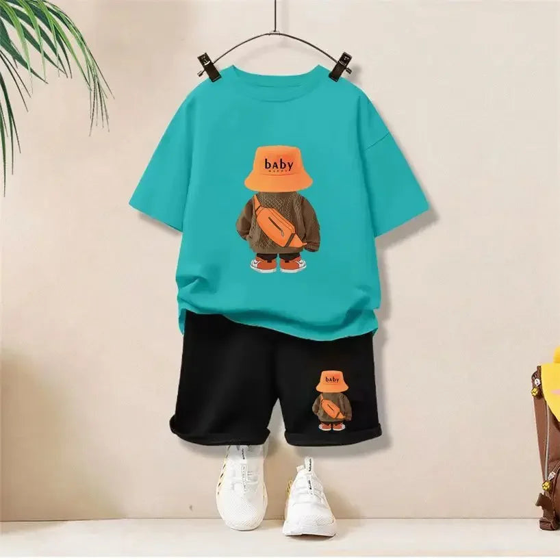 Summer Baby Girls Clothes Set Children Boy Cartoon Bear Tshirts and Shorts 2 Pieces Suit Kid Casual Top Bottom Outfit Tracksuit