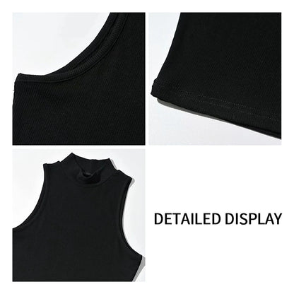 Top corto de verano negro de moda para mujer, top sin mangas con cuello alto negro, ajuste transpirable y cómodo 