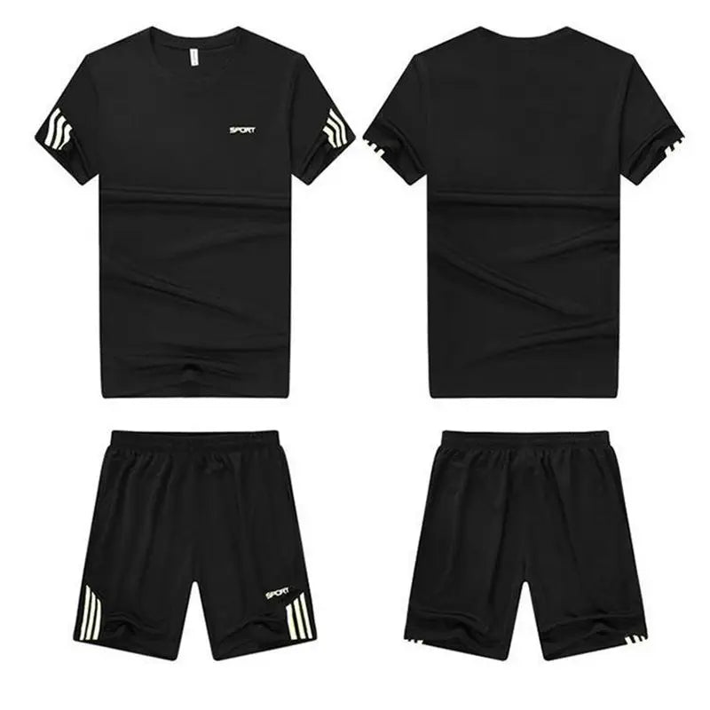 Summer Breathable Sports Suit Men's Short-Sleeved Shorts Loose Quick Drying T-Shirt Short Quarter Pants Casual Running Suit Leedoar