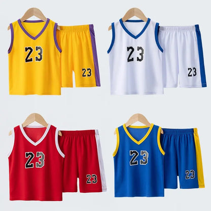 Summer CHILDREN'S Basketball Suit Boys and Girls Sports Vest Shorts Suit 23rd Handsome Boys and Students Vest Suit Leedoar