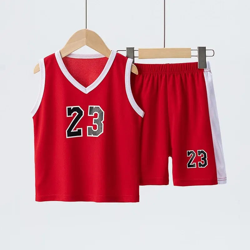 Summer CHILDREN'S Basketball Suit Boys and Girls Sports Vest Shorts Suit 23rd Handsome Boys and Students Vest Suit Leedoar