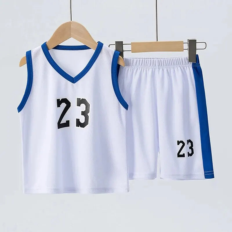 Summer CHILDREN'S Basketball Suit Boys and Girls Sports Vest Shorts Suit 23rd Handsome Boys and Students Vest Suit Leedoar