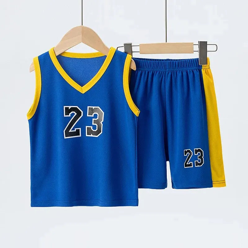 Summer CHILDREN'S Basketball Suit Boys and Girls Sports Vest Shorts Suit 23rd Handsome Boys and Students Vest Suit Leedoar