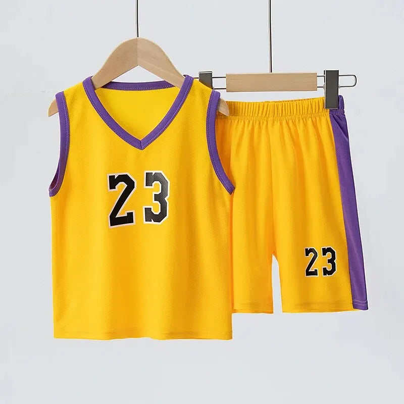 Summer CHILDREN'S Basketball Suit Boys and Girls Sports Vest Shorts Suit 23rd Handsome Boys and Students Vest Suit Leedoar